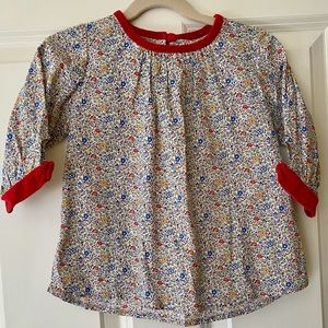 Alice Kathleen Floral Cotton Blouse with Red Velvet Trim! Size 4T. EUC!